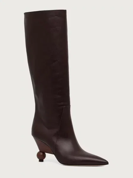 Weekend MaxMara De piele cizme Wkatasca Pasticcino maro