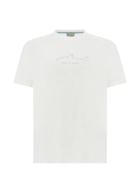 Tricou Paul & Shark cu broderie din jerseu alb