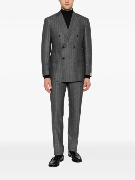 Costum Corneliani cu model herringbone cu două rânduri de nasturi gri