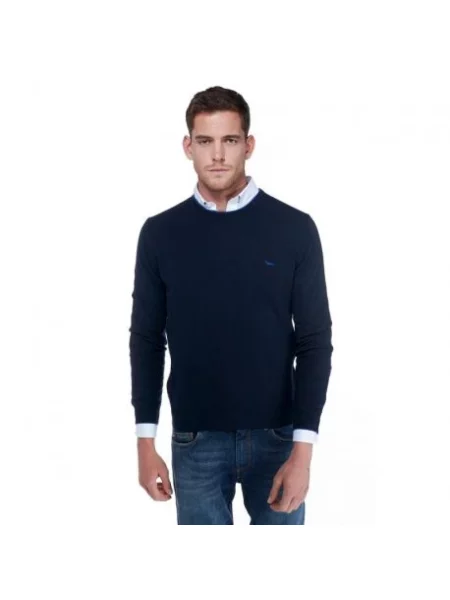 Sweter Harmont & Blaine z okrągłym dekoltem niebieski