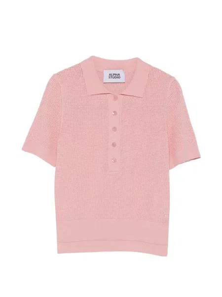 Dzianinowa koszulka polo Alpha Studio różowa