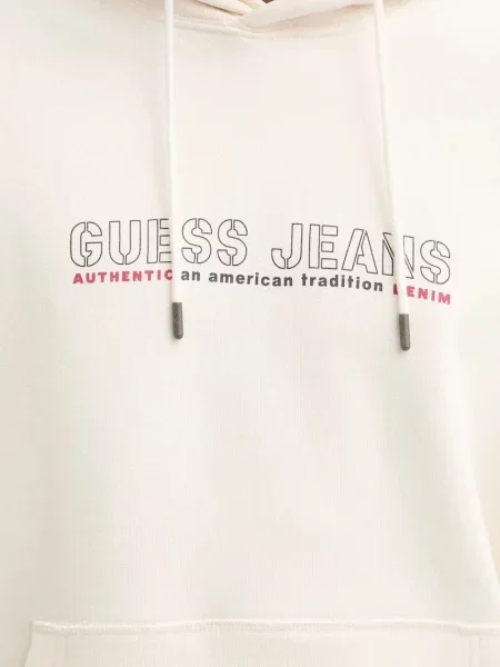 Свитер Guess Jeans с капюшоном с принтом бежевый