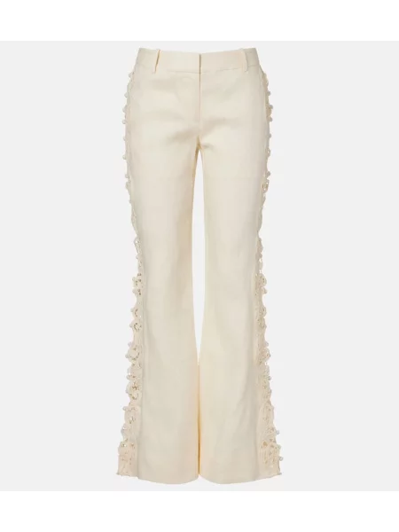 Pantaloni Zimmermann cu broderie de in alb