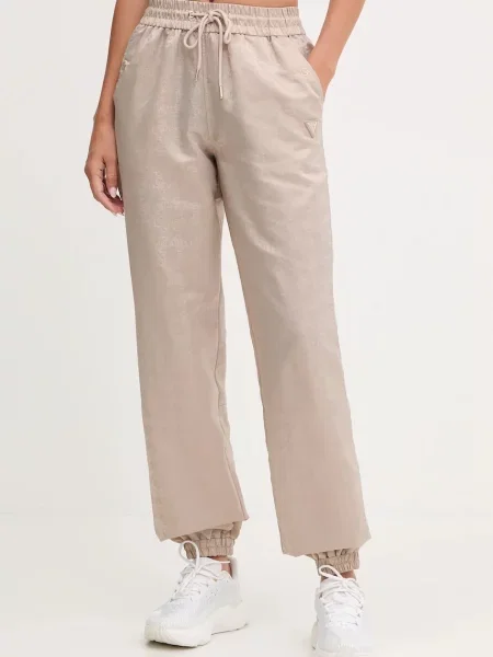 Hlače Guess AOP bež