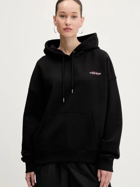 Guess Jeans bluza z kapturem z nadrukiem czarny
