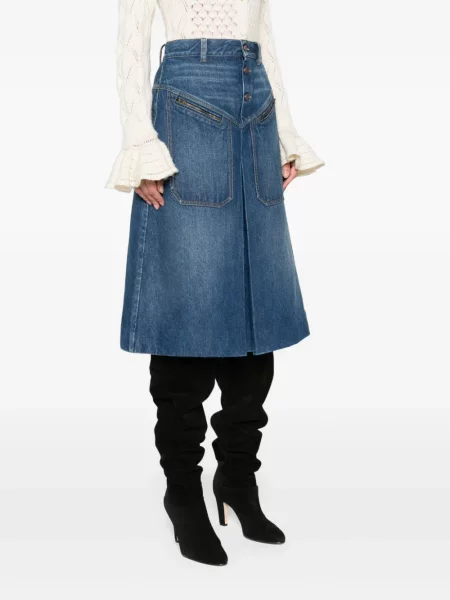 Fustă din denim Chloé până la genunchi albastru