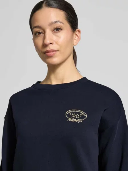 Bluza z wyhaftowanym logo i okrągłym dekoltem Gant granatowa