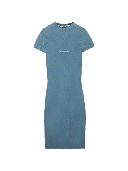 Kerek nyakú jacquard mini ruha Alexander Wang autogrammal kék