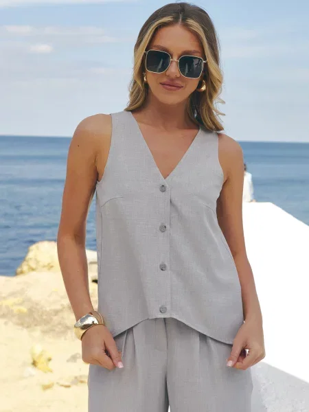 Жилет Seventeen світло-сірий льон/віскоза сірий