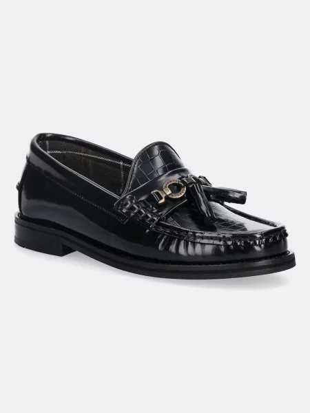 Pantofi loafer Barbour din piele cu toc plat negru