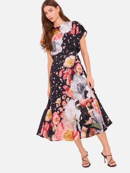 Lipsy Rochie galben șofran / gri închis / roșu pepene negru