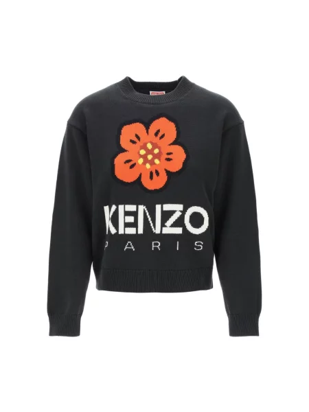 Dzianinowy sweter Kenzo w kwiatki z długim rękawem czarny