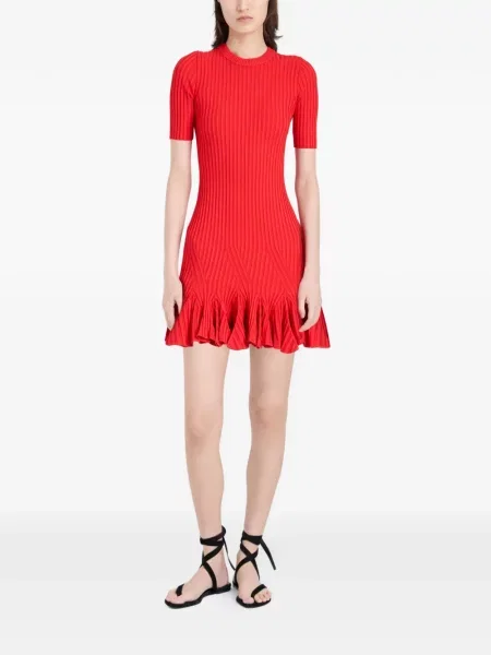 Костюм оребрен мини мини рокля Proenza Schouler червено