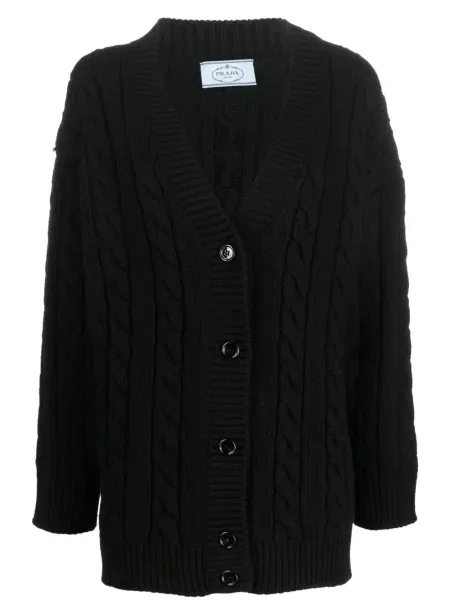 Cardigan Prada tricotate cu decolteu în V negru