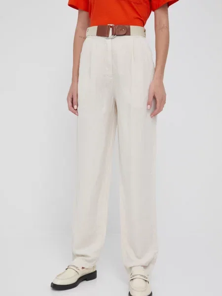 Emporio Armani pantaloni din in femei drept high waist bej