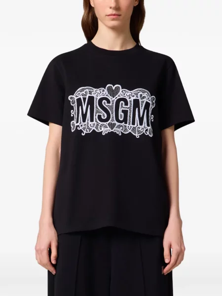 Tricou Msgm cu broderie din dantelă negru