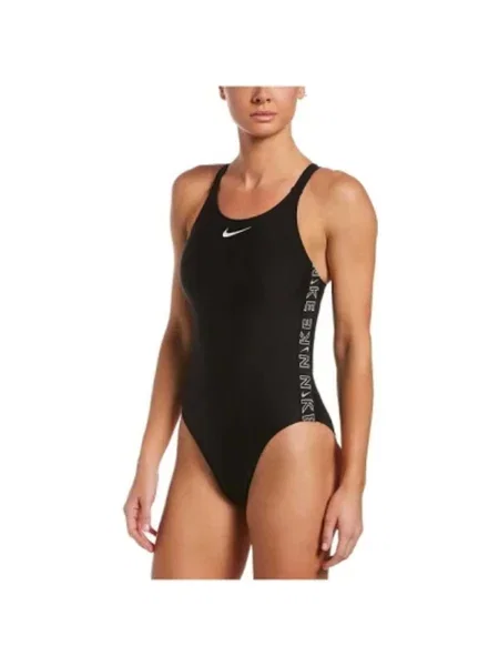 Detské jednodielne plavky Nike Logo Tape Fastback čierne