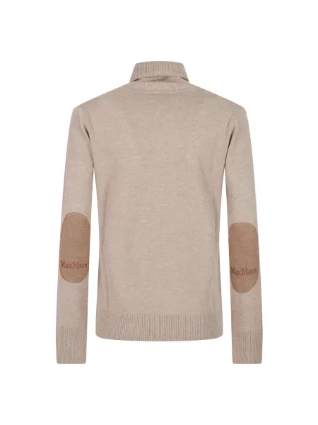 Sweter z golfem Max Mara wełniany z łatami beżowy