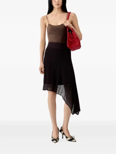 Fustă midi Jacquemus tricotate asimetrică maro