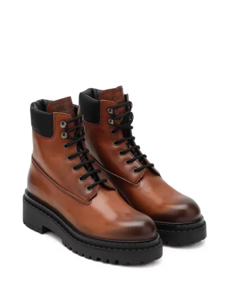 Botine Prada cu șireturi din dantelă maro