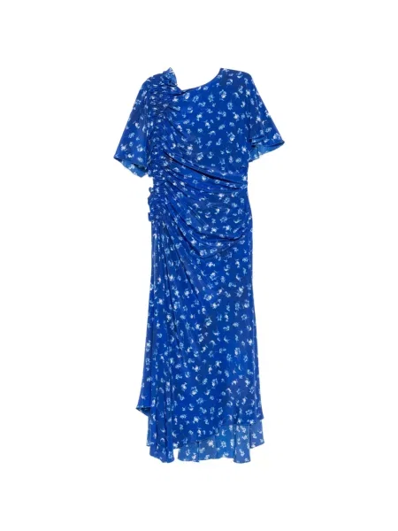 Rochie Victoria Beckham cu model floral cu imagine asimetrică albastru