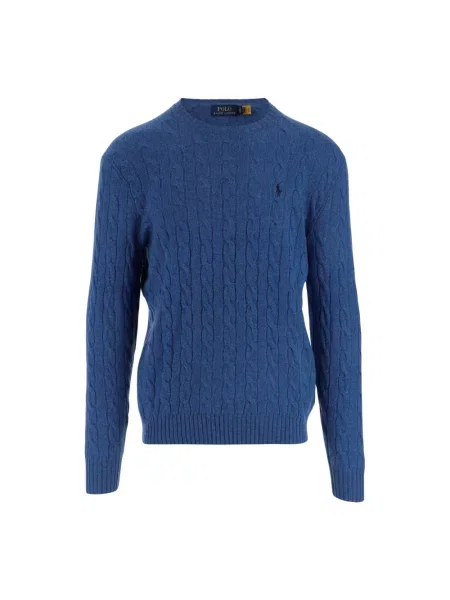 Sweter z dzianiny o kroju regular fit z mieszanki wełny i kaszmiru Ralph Lauren niebieski