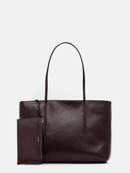 Kožená shopper kabelka Calvin Klein hnědá