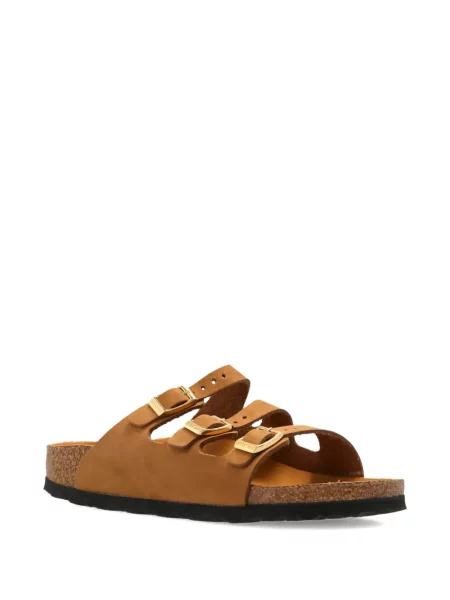 Sandale Birkenstock din piele de căprioară fără toc maro