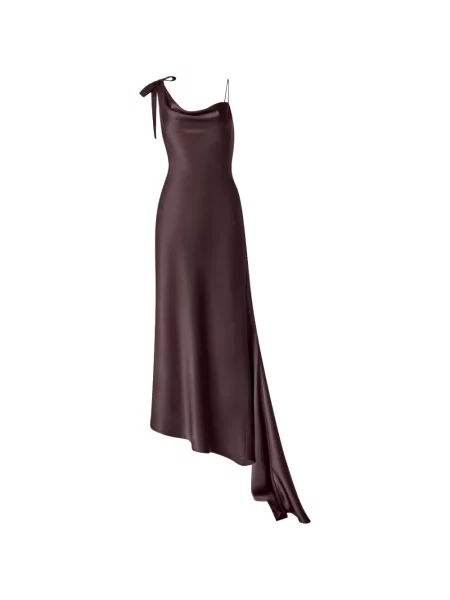Rochie midi Il Volo cu funde asimetrică maro