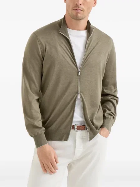Ușor cardigan Brunello Cucinelli de mătase verde