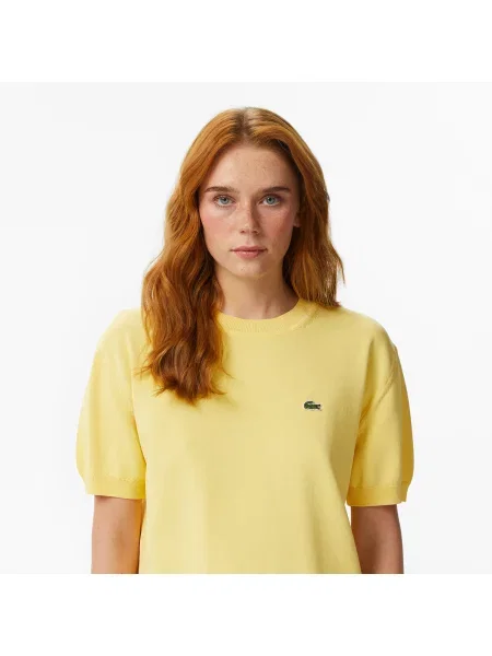 Lacoste Bluzka Z Okrągłym Dekoltem Z Krótkim Rękawem Relaxed Fit żółta