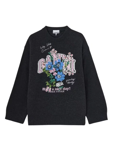 Sweter Ganni wełniany szary