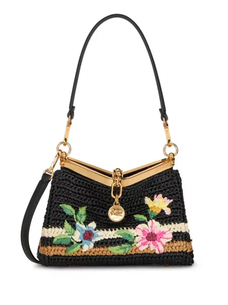 Geanta crossbody Etro cu broderie cu model floral negru