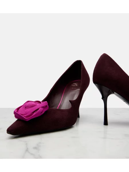 Semišové kvetinové lodičky Roger Vivier ružová