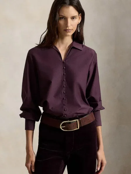 Polo Ralph Lauren cămașă de damă cu amestec de mătase violet