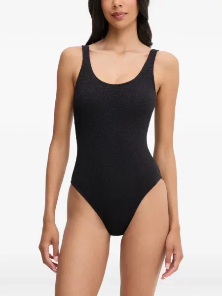 Slip de baie Nike cu gât halter cu imagine cu imprimeu geometric negru