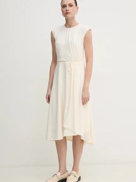 Dkny sukienka midi rozkloszowana beżowy