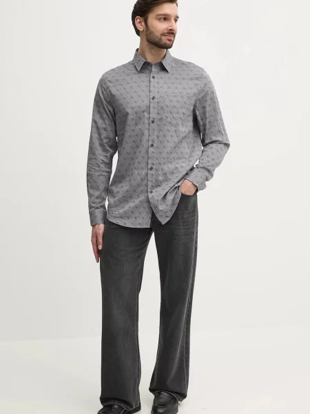 GUESS koszula biznesowa Mężczyźni Regular Fit wzorzysty M szary