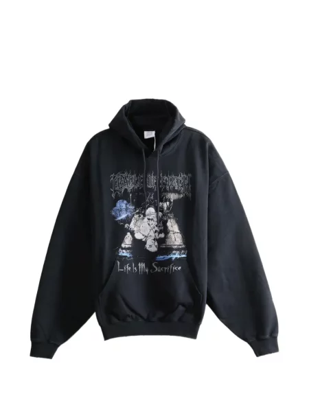 Суичър с качулка Vetements с принт с връзки черно