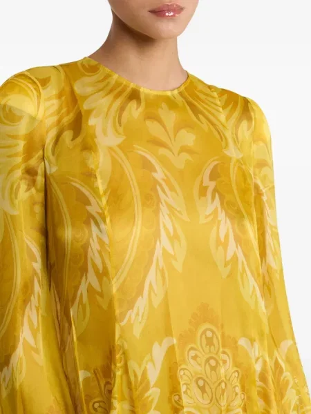 Rochie mini Etro cu model floral cu imagine plisată galben