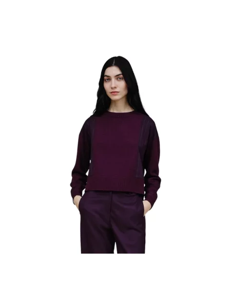 Sweter Nenette wełniany w paski fioletowy