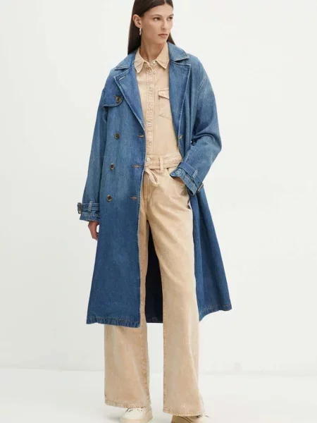 Levi's płaszcz jeansowy granatowy przejściowy dwurzędowy niebieski