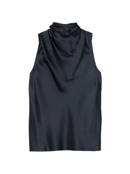 Hedvábný top Helmut Lang s volány modrý