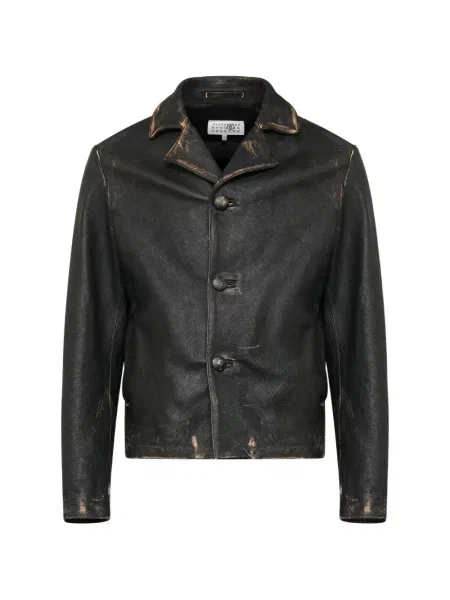 Кожено яке Mm6 Maison Margiela с протрити краища черно