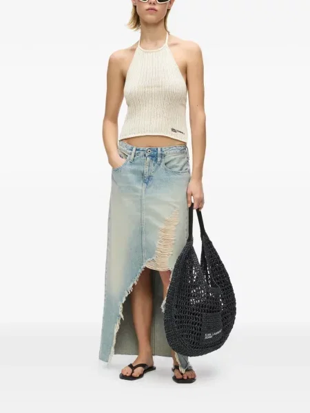 Top din denim Karl Lagerfeld Jeans cu autograf