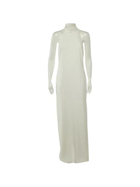 Lung rochie Badgley Mischka din crep cu gât halter alb