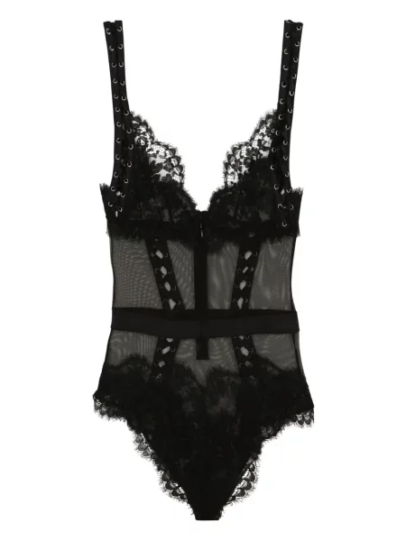Gėlėtas nėriniuotas glaustinukė Dolce & Gabbana v formos iškirpte juoda