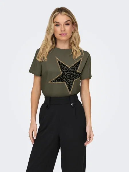 ONLY Tricou ONLKITA auriu / kaki negru