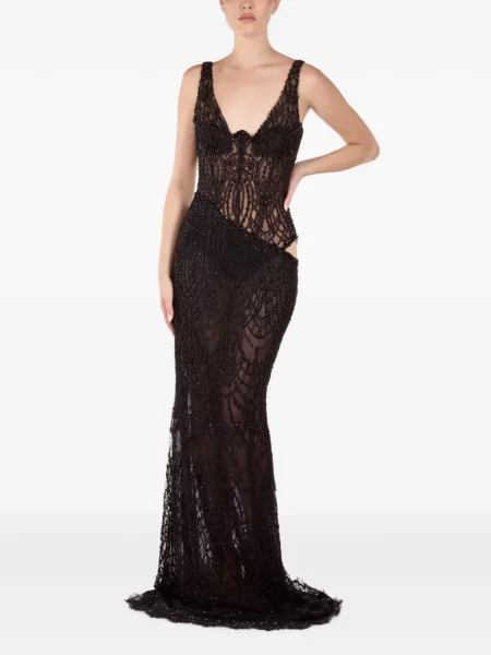 Rochie maxi Andreea Veneciuc din dantelă negru