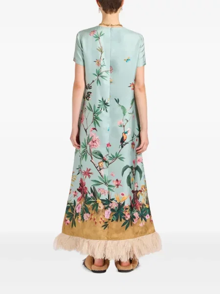 Rochie maxi La Doublej cu model floral de costum albastru